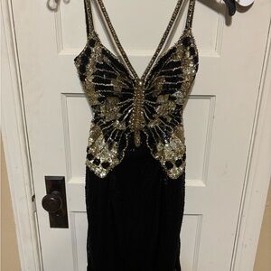 Elegant Black and Gold Butterfly Dress